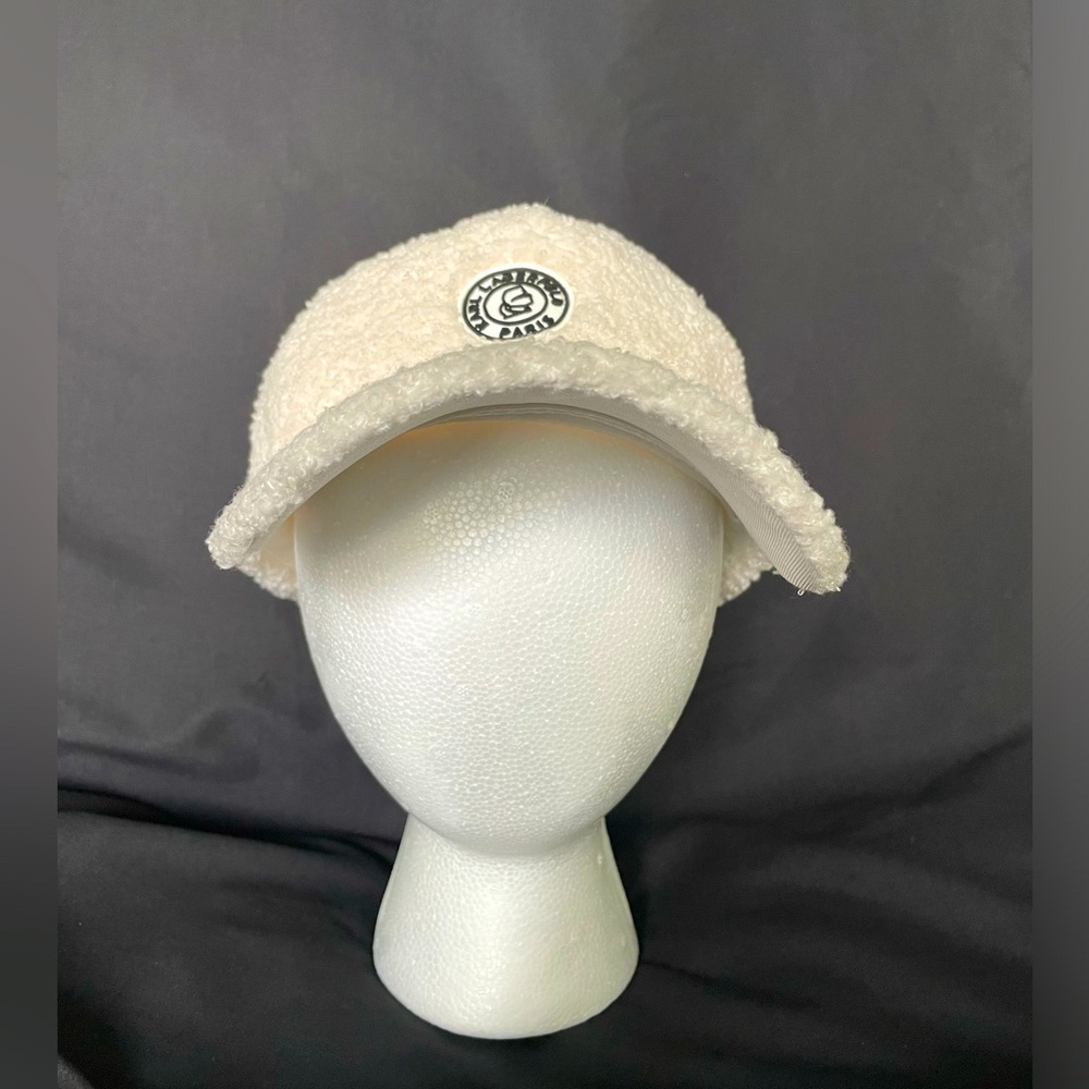Karl Lagerfeld Paris White Cream Ivory Sherpa Trucker Baseball Hat